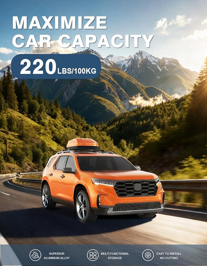 Roof Rack Cross Bars All-Metal Aluminum Compatible with Honda Pilot 2023 2024 2025 2026 Elite Sport Touring Trailsport (Except LX and EX-L) with Raised Side Rails, 220lbs Crossbar Luggage