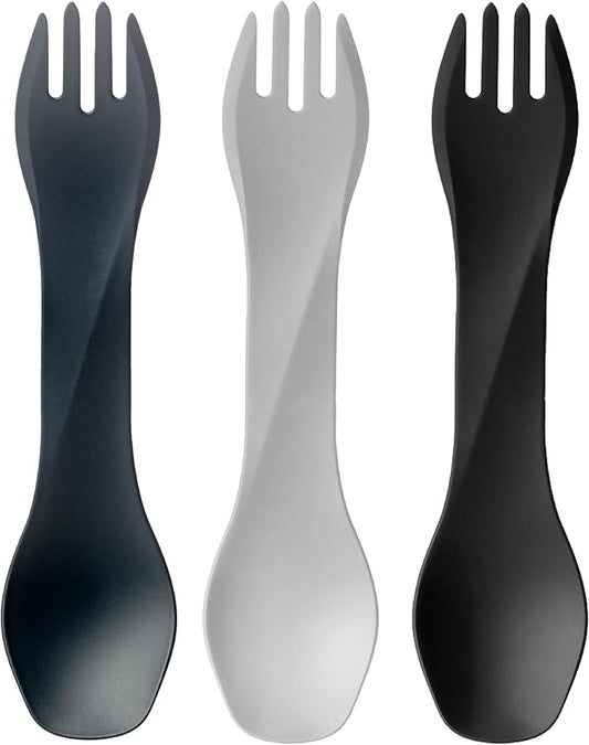humangear GoBites Uno 3-Pack | Travel & Camping Utensils | Portable & Convertible Dining Ware | Multi-Functional Spork | Dark Gray/Light Gray/Black, Uno (Bulk) 3-Pack