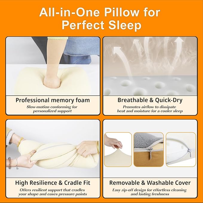 Camping Pillow Memory Foam Pillow Ultralight Travel Pillow with Removable Cover, Ergonomic Neck Support for Outdoor Camping, Hiking, Backpacking
