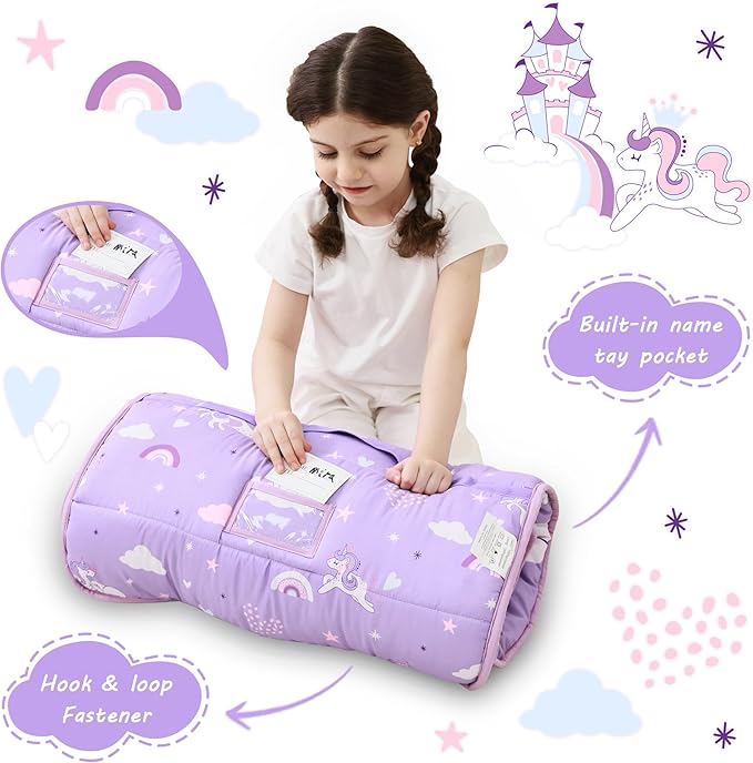 Lasoftan Toddler Nap Mat with Pillow and Blanket, Extra Large Rolled Napping Mats,Slumber Bags for Boys Girls,Kids Sleeping Bag for Daycare, Preschool Travel Camping