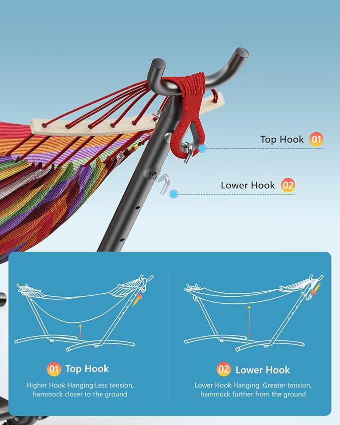 EveryFun Double Hammock with Heavy-Duty Steel Stand,Portable,Easy Assembly,600lbs Weight Capacity,Suit for Indoor,Yard,Camping,or Outdoor