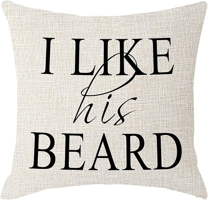 ITFRO Set of 2 Wife Husband Wedding Gift I Like Her Butt His Beard Beige Burlap Throw Pillow Case Cushion Cover Sofa Bedroom Decorative Square 18x18 Inches (I Like)