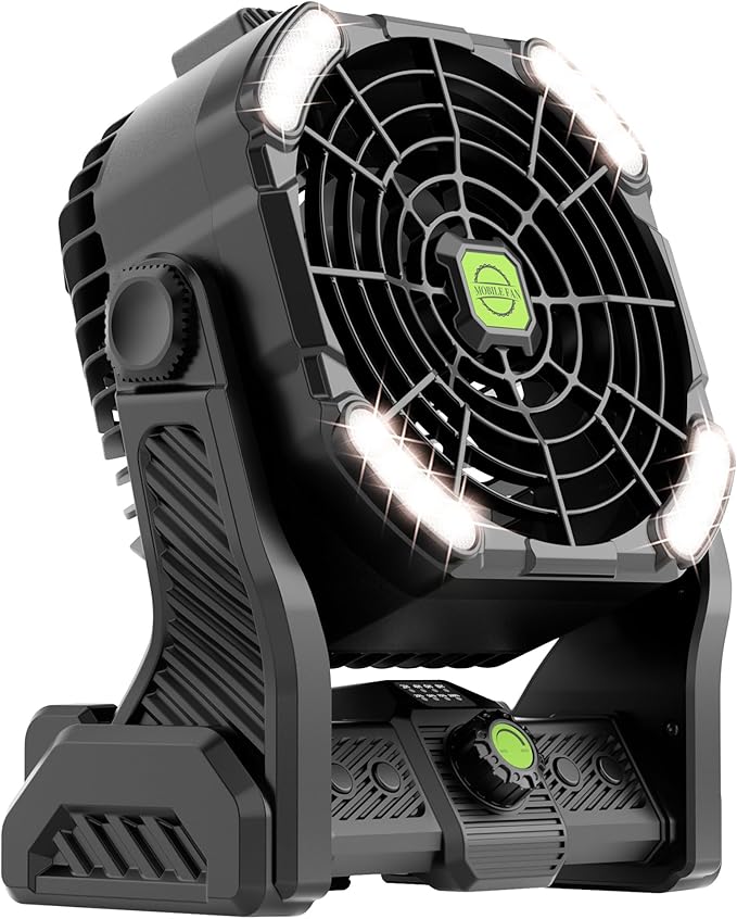 20000mAh Rechargeable Fan Portable, 270°Cordless Battery Powered Fan with LED Lantern, USB Camping Fans Battery Operated for Travel Tent Beach Fish Bedroom Desk Table