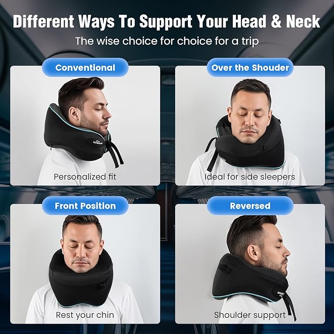 Teemour Neck Pillow for Traveling, Travel Neck Pillow for Airplane Travel Essentials Memory Foam Travel Pillow for Flight with 360° Support Portable, Design for Airplane, Car & Office