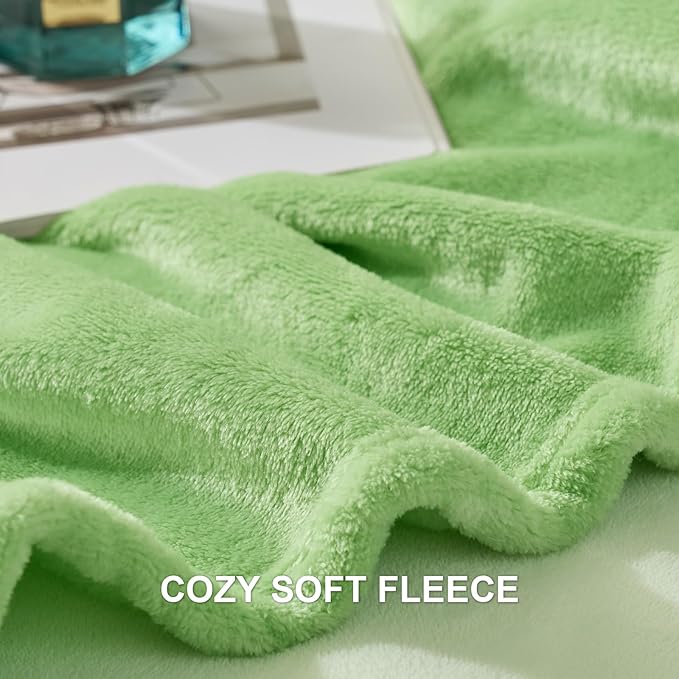 Hansleep Fleece Grass Green Throw Blanket, Super Soft Flannel Fuzzy Plush Cozy Blanket for All Seasons, Grass Green, Throw 50x60 Inches