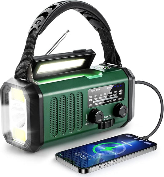 Hand Crank Emergency Radio, NOAA Weather Radio with AM/FM Solar Radio,10000mAh Rechargeable Battery Powered, USB-C Charger, Flashlight, SOS Alarm, for Storm, Hurricanes Outdoor Survival Emergencies