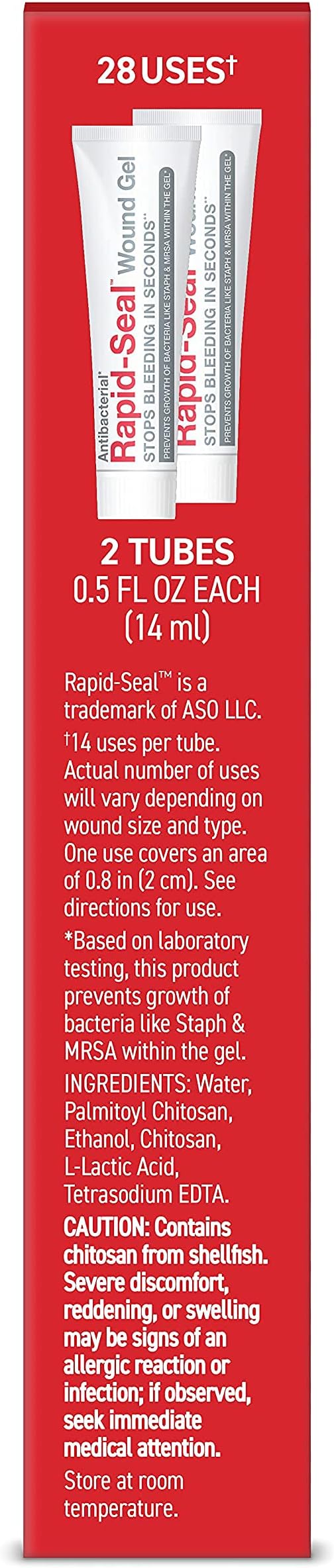 Rapid-Seal Wound Gel (2 Tubes) | Stops Bleeding in Seconds | Ideal for Cuts, Scrapes and Razor Nicks for Emergency First Aid Supplies