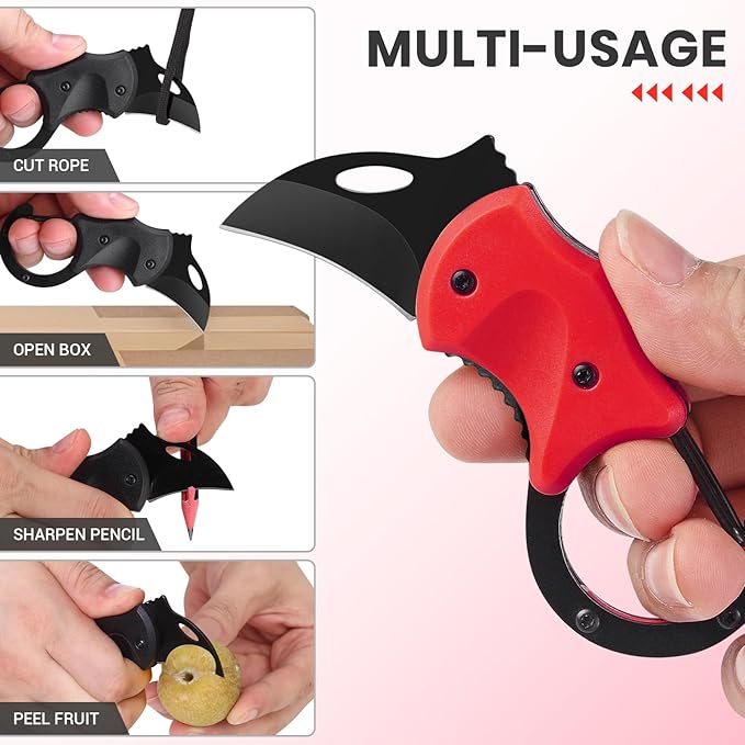FUNBRO 2 Pack Small Pocket Knife Gifts for Men & Women, Folding Box Cutter, Birthday & Christmas Stocking Stuffers Gifts Idea for Wife Husband Dad Mom (Black & Red)