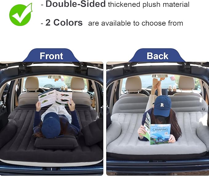 Ciremiv SUV Air Mattress, Double-Sided Thick Flocked Car Air Mattress with Built-in Pump & Pillow, Complete Sleeping Accessories for Auto Camping & Road Trips（Blue Black）