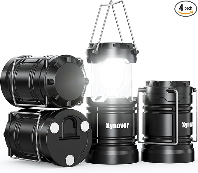 4-Pack Portable Camping Lanterns,LED Battery Powered Lights Tent Lamp Magnetic Base,Hanging Hook,Collapsible, Waterproof for Emergency, Hiking,Hurricane,Campsites,Lanterns for Power Outages