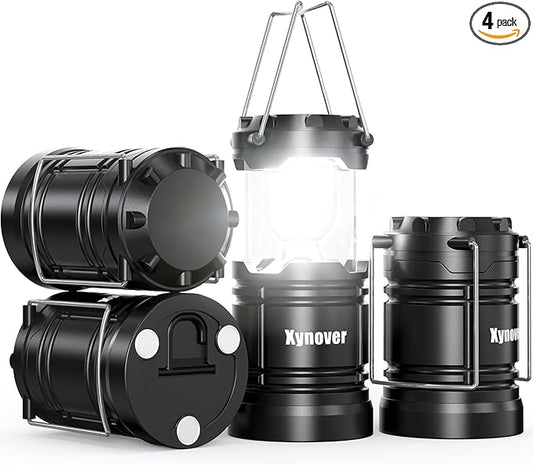 4-Pack Portable Camping Lanterns,LED Battery Powered Lights Tent Lamp Magnetic Base,Hanging Hook,Collapsible, Waterproof for Emergency, Hiking,Hurricane,Campsites,Lanterns for Power Outages