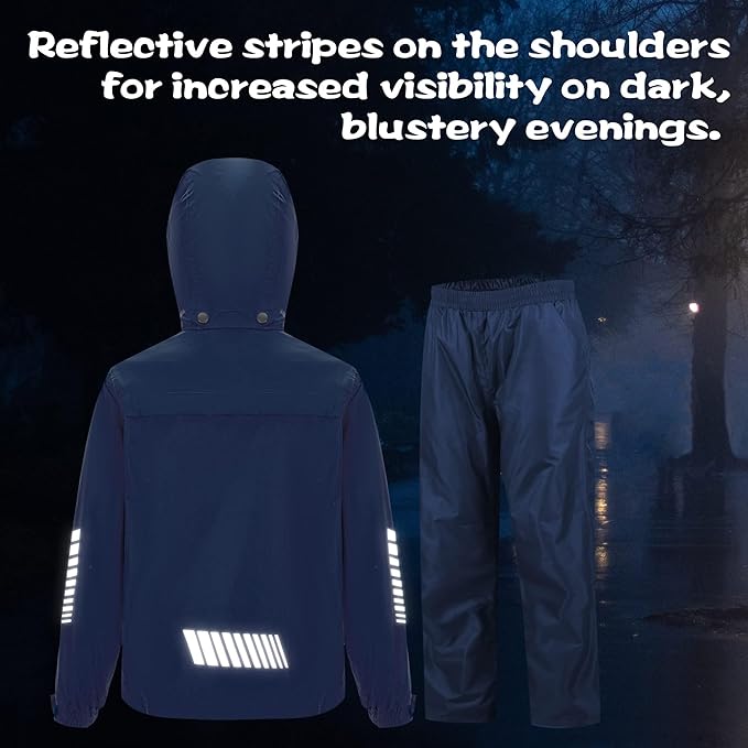SWISSWELL Kids Rain Gear Boys Girls Youth Waterproof Rain Suit Breathable Reflective Raincoat and Pants
