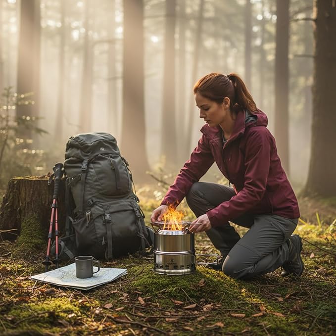 TOMSHOO Camping Stove, Portable Folding Windproof Wood Burning Stove Compact Stainless Steel Alcohol Stove Outdoor Camping Hiking Backpacking Picnic BBQ