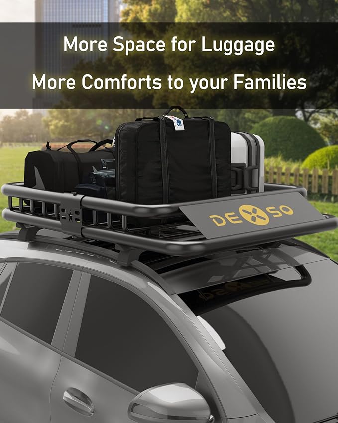 DEXSO 46" x 36" Universal Roof Rack Basket with Cargo Net, 200 Lbs Capacity Rooftop Cargo Carrier Basket, Heavy Duty Luggage Holder Rack for SUVs, Trucks, Vehicles