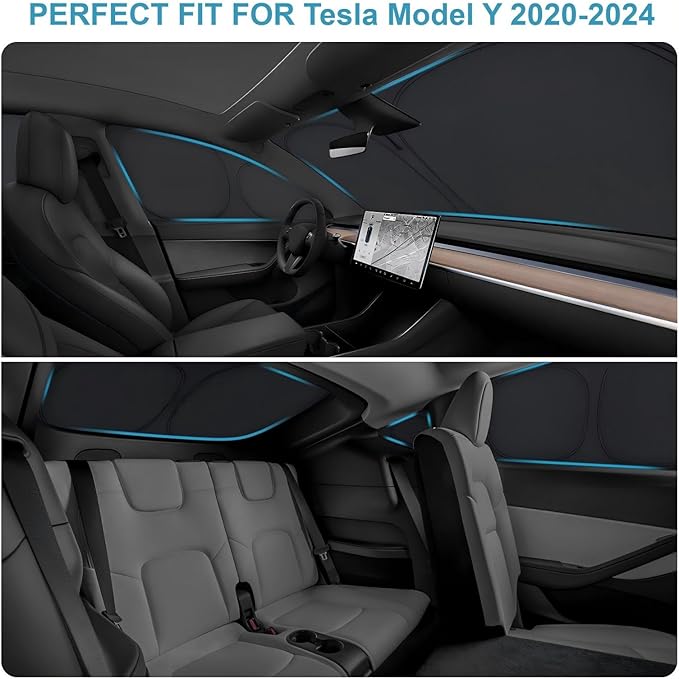 XCBYT 2020-2024 Model Y Full Coverage Window Shades | 6-Layer Blackout Insulated Sun & UV Protection | Custom Fit Privacy Covers for Camping, Sleeping & Car Living (8 PCS)