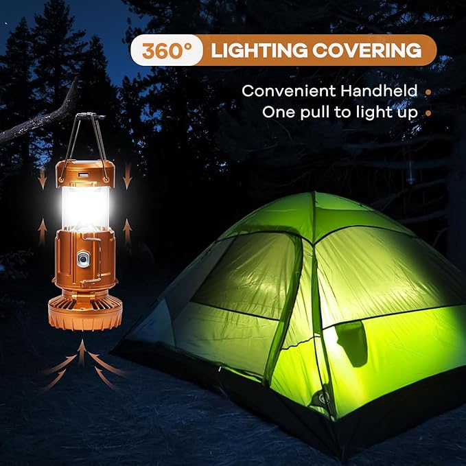 5-in-1 Solar Light and Fan (Gold) - Rechargeable Lantern with Phone Charger & Portable Power for Hurricane, Emergency, Camping, Power Outage