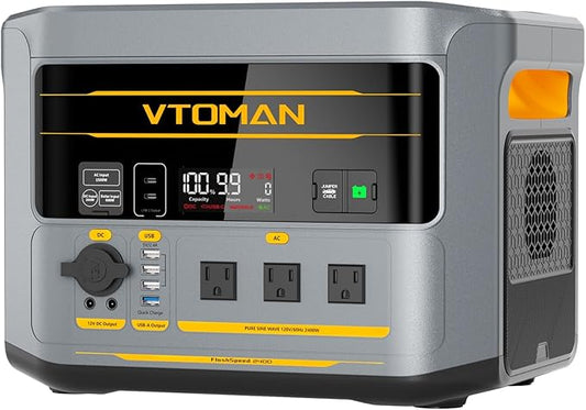VTOMAN FlashSpeed 2400 Portable Power Station, 1408Wh LiFePO4 (LFP) Battery, Full Charge in 58 Min,2400W(Peak 3200W) Solar Generator for Home Backup Power, Camping & RVs(Solar Panel Optional)