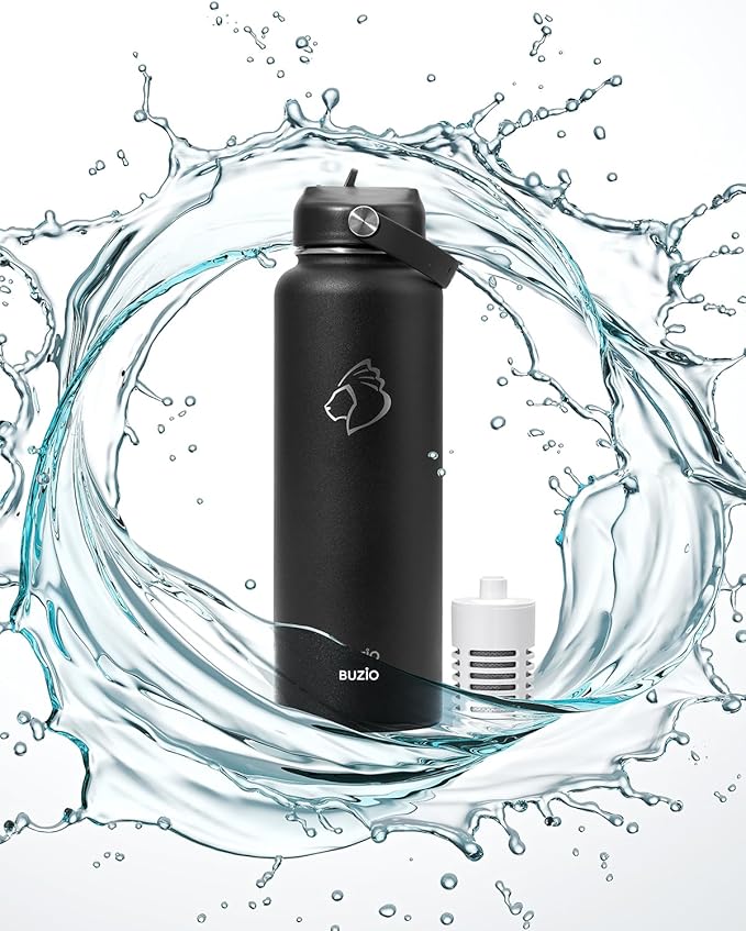 BUZIO 2 Water Bottle Filter Replacements, Carbon Filters for Bottles & Tap Water, 6 Months Duration, 96 Gallons, Reusable for Clean Drinking On The Go