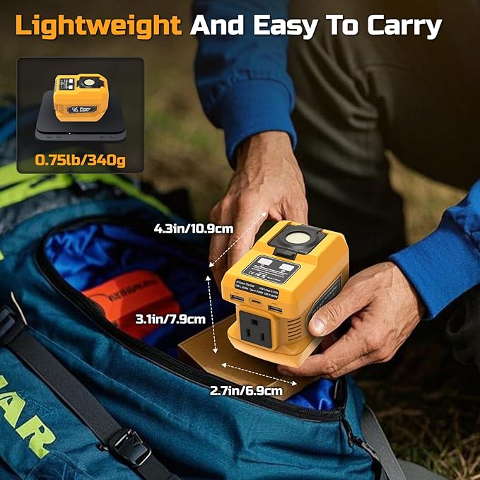220W Power Inverter Compatible with Dewalt 20V Battery, DC 20V to AC 110V Inverter, Portable Power Station Generator with 1 AC Outlet, 2 USB Ports & 1 Type-C Fast Charging, 400LM LED Work Light