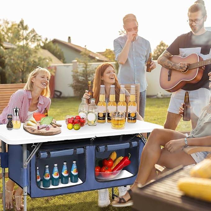 Camp Field 4ft Heavy Duty Portable Table with Stroage, Folding Table for Indoor & Outdoor Picnic & Camping Table for Picnic, Party, Camping. (White Set, 4FT)