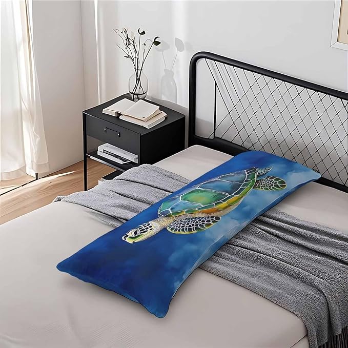 20x54 Body Pillow Cover Sea Turtle Zipper Body Pillowcase Side Sleeper Pillow Covers Ocean Turtle Body Cushion Cover Body Pillow Cases for Men Women Home Bedroom, Blue
