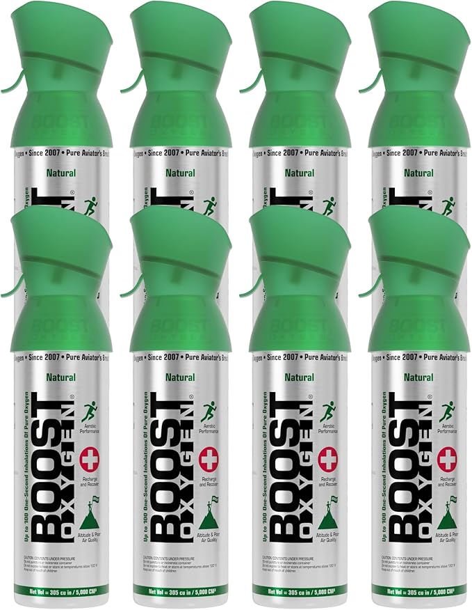 Boost Oxygen Medium Natural 5 Liter Canister | Respiratory Support for Aerobic Recovery, Altitude, Performance and Health (8 Pack)