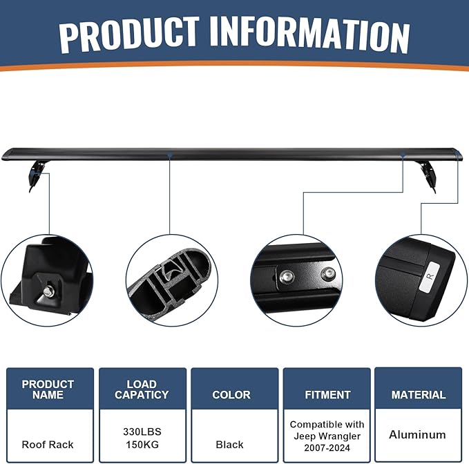 Wonderdriver Heavy Duty 330lb Roof Rack Cross Bars Compatible with Jeep Wrangler JK JL Gladiator JT 2007-2026, 2 & 4 Door Aluminum Crossbars Rooftop Cargo Bag Kayak Bike Carrier