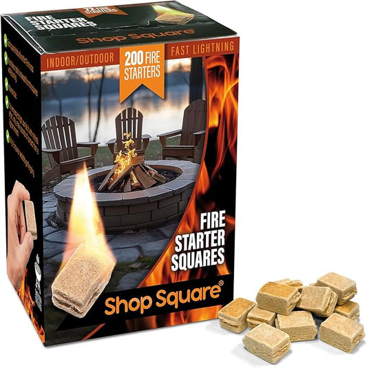 Fire Starter Squares (200 Pack) - Fire Starters for Fireplace, Grill, BBQ, Camping, Wood Stove and Bonfire Accessories - Odorless & Water Resistant