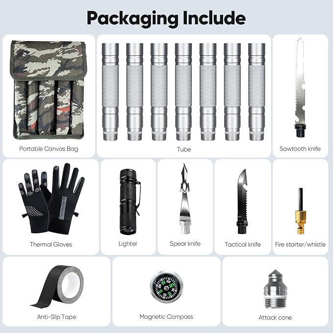 15-in-1 Tactical Walking Stick with Spear & Knife & Flashlight & Thermal Gloves & Anti-Slip Tape, Multitool Survival Hiking Stick, Self Defense Trekking Pole for Outdoor Adventures, Camping, Hunting