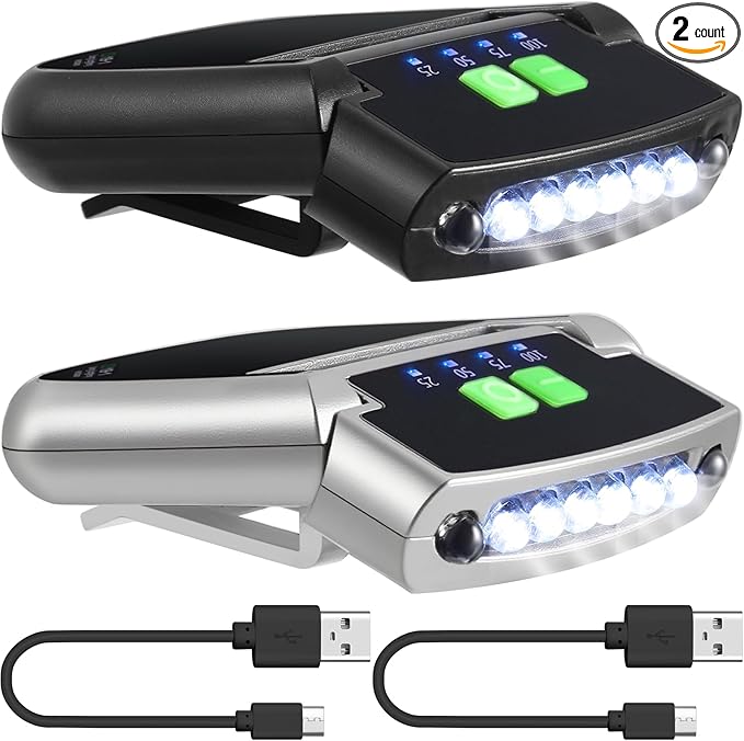 Mudder LED Clip on Cap Lights USB Rechargeable Cap Flashlight Clip Waterproof Ultra Bright Hat Flashlight Headlamp for Fishing Camping Hand Work