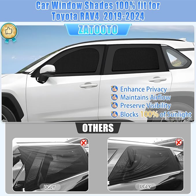 ZATOOTO Car Window Shades for 2019-2024 Toyota RAV4, Double Layer Car Window Covers with Zipper for Airflow & Privacy Toyota RAV4 Side Window Sun Shade Window Screen with Storage Bag for Camping