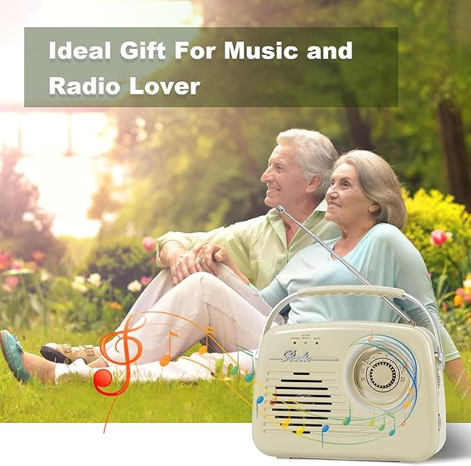 Portable AM FM Radios, Battery Powered and Plug in Wall for Home/Outdoor/Kitchen, Vintage Retro Radio with Bluetooth, Large Dial Easy to Use (p350)