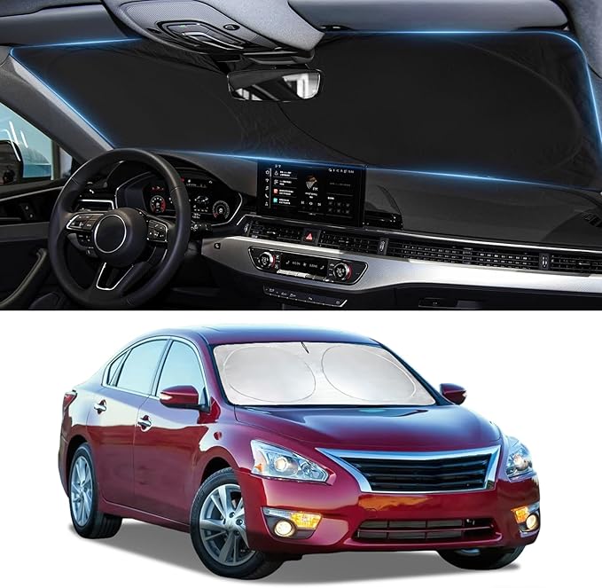 for Altima Windshield Sun Shade Sunshade for Nissan Altima Sedan 2007-2012 Windshield Cover Front Window Sun Shield Foldable Sun Visor Protector UV Heat Protection Car Accessories