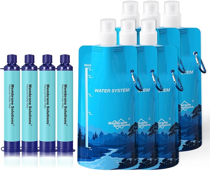 Membrane Solutions Squeeze Water Filtration System, Survival Water Purifier Kit, Portable Backpacking Gear for Hiking Camping Travel, 4+6 Piece Set