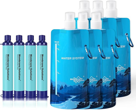 Membrane Solutions Squeeze Water Filtration System, Survival Water Purifier Kit, Portable Backpacking Gear for Hiking Camping Travel, 4+6 Piece Set