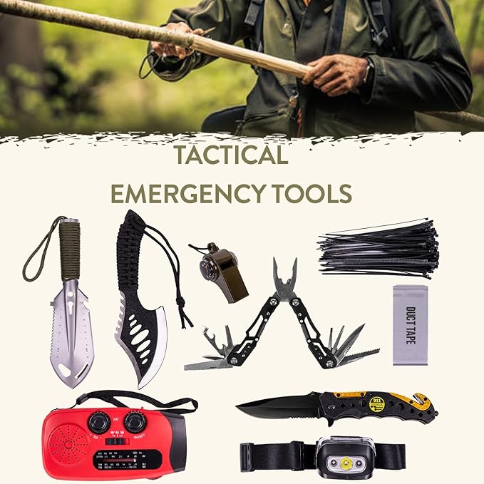 TacPreps 72-Hour Survival Kit | Emergency Bug Out Bag with First Aid, Water Filter, Food, Tools | 45L Tactical Backpack for Camping, Hiking, Outdoor Emergency Preparedness