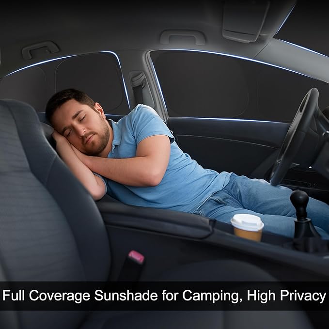 10PCS Sunshade Roof & Full Windshield Side Window for 2025-2026 Tesla Model Y Juniper, Heat Insulation Foldable Sun Shade Cover Camping Privacy Accessories with Storage Bag