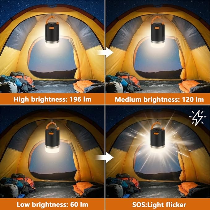 Camping Lantern for Power Outages IP65 Waterproof Camping Lights 10400mAh Portable USB-C Rechargeable 180H Ultra-Long Runtime Emergency Light