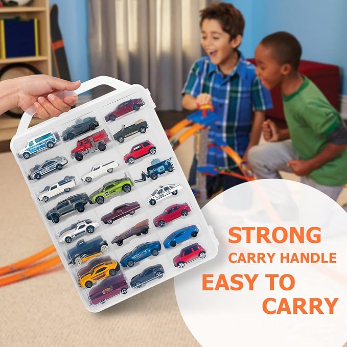 KISLANE Double Sided Toy Car Storage Case for 48 Toy Cars, Matchbox Cars, Mini Toys, Small Dolls, Portable Storage Case for Toy Cars, Matchbox Cars with 46 Slots, Case Only (Transparent-2 Pack)