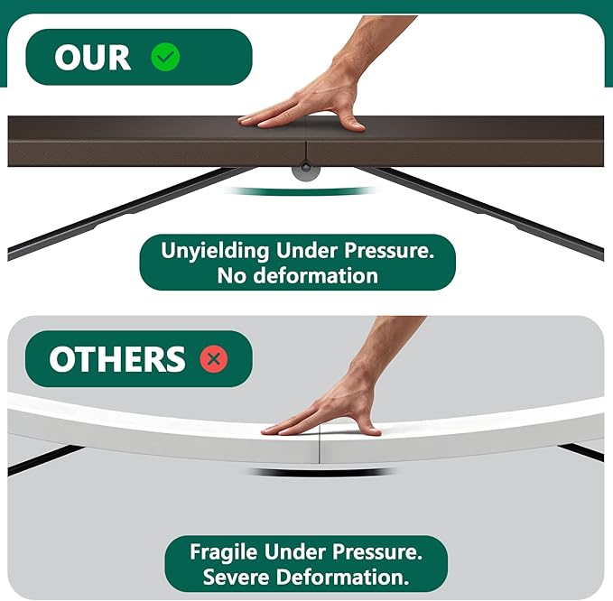 Folding Table 5ft - Heavy Duty Fold-in-Half Plastic Table with Adjustable Height, Portable Utility Tables with Steel Legs for Indoor, Outdoor, Picnic, Camping, Dining, Party (Brown)
