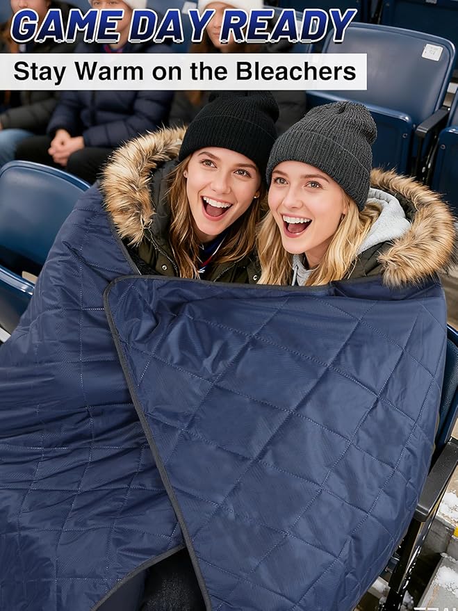 Aulock 55''W x 80''L Warm Outdoor Stadium Blanket Waterproof - Portable & Windproof Navy Blanket with Sherpa Fleece Lining for Camping Winter Cold Weather