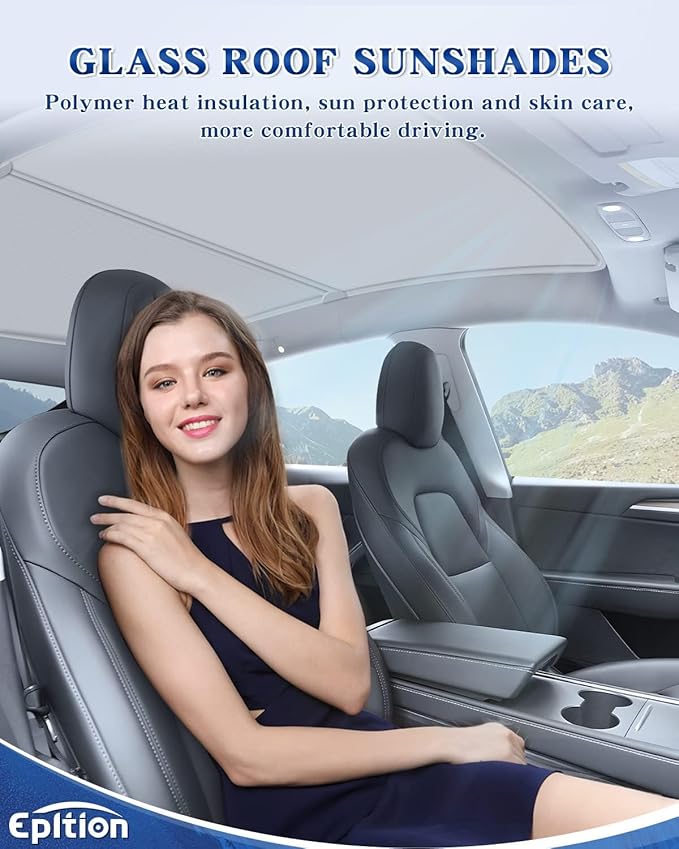 White Sunshade Roof for Tesla Model Y 2021-2025 (Not fit for Model Y Juniper) Accessories for Model Y Roof, 6-Layer Sun Shade Heat Insulation No Gap Keep Cool UV Ray Protection, Easy to Install