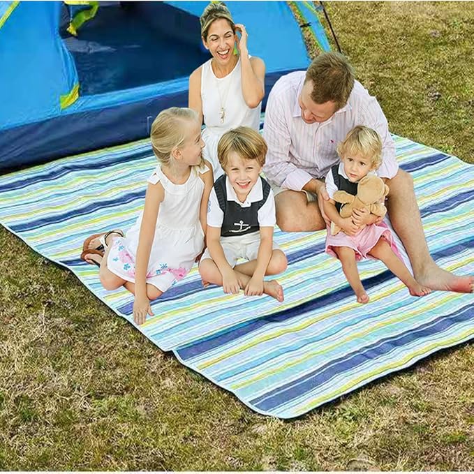 LRUUIDDE Extra Large 80"x 80" Beach Blanket, Outdoor Picnic Blankets, Waterproof Sandproof Portable Blankets, Foldable and Lightweight for Spring Summer Camping, Beach, Park (Blue, 80x80 in)