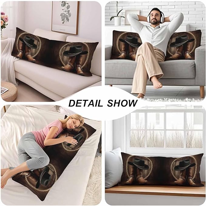 Decorative Body Pillow Covers 20x54inch Cowboy, American Western Cowboy Boots Super Soft Body Pillow Case Cushion Cover Wrinkle Fade Body Pillowcases for Bed/Sofa/Couch/Patio/Balcony