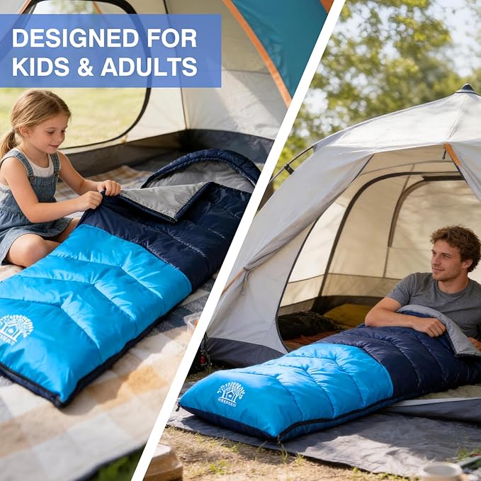 Sleeping Bag 4 Seasons Adults & Kids for Camping Hiking Trips Warm Cool Weather,Lightweight and Waterproof with Compression Bag,Indoors Outdoors Activities