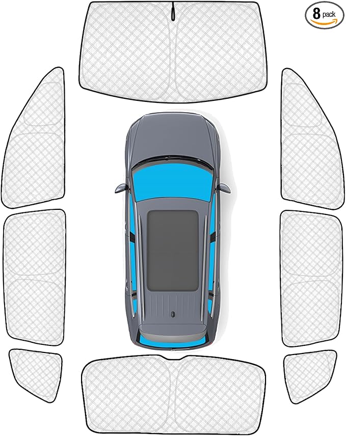 KMF 8pcs Thicken Sun Shades for Volkswagen VW Tiguan 2018-2023 Accessories,Tiguan Sunshade Full Car Window Covers for Windshield Side Rear, UV Block and Privacy Blackout for Camping