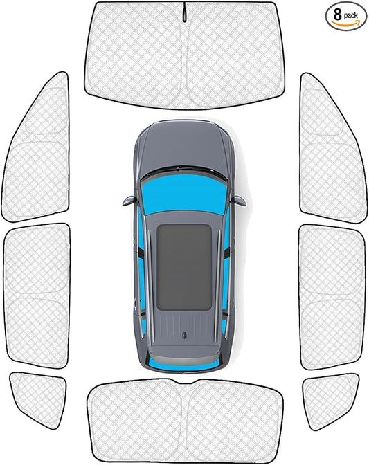 KMF 8pcs Thicken Sun Shades for Volkswagen VW Tiguan 2018-2023 Accessories,Tiguan Sunshade Full Car Window Covers for Windshield Side Rear, UV Block and Privacy Blackout for Camping