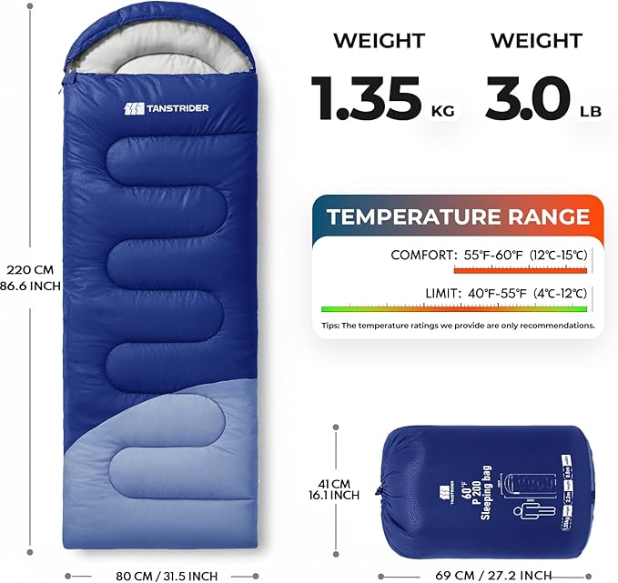Sleeping Bag for Adults Warm Weather, Compact Lightweight Backpacking Sleeping Bag with Compression Sack, Camping Essentials Gear for Hiking Travel Climbing Outdoor & Indoor Use