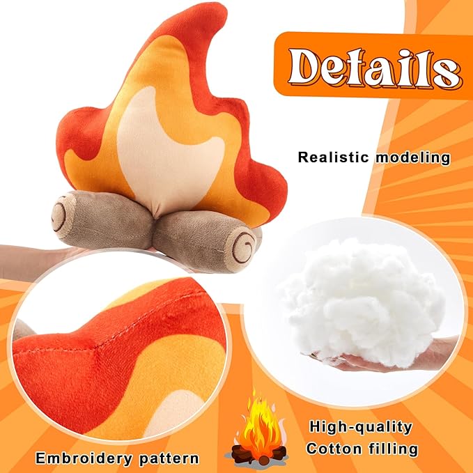 1 Pack Campfire Plush Toys Fake Fire Firewood Plush Pillow for Camping S'More Birthday Party Scene Setting Room Decoration and Woodland Forest Nursery Classroom Decor