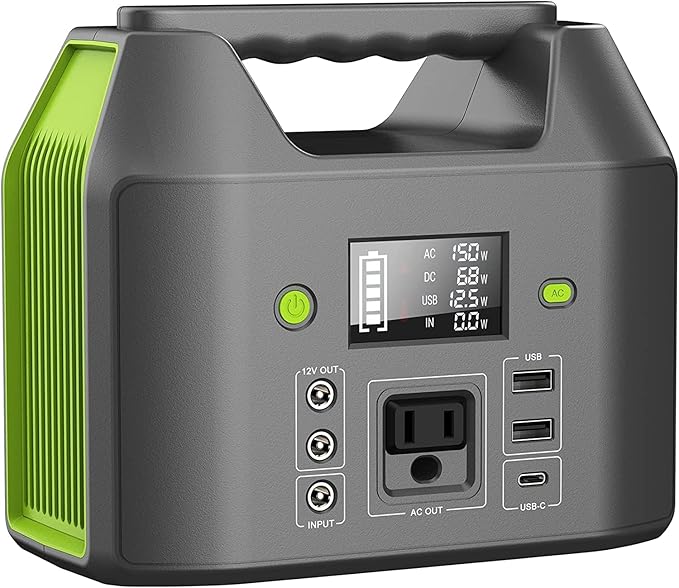EnginStar 155Wh Power Bank 150Wh Portable Power Station 110v Battery Pack 6 Outputs w/AC Outlet LED Light for Outdoor Camping Road Trip Emergency